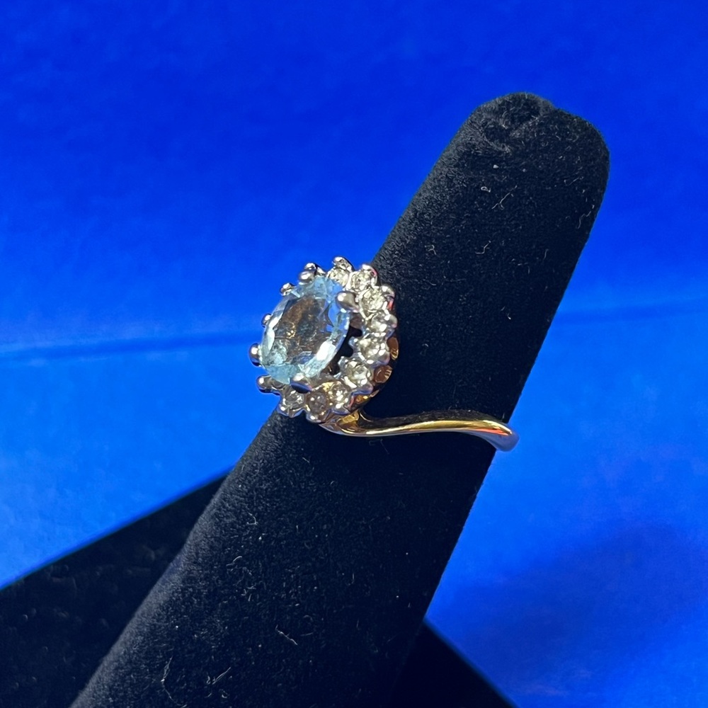 NWOT, 18 karat gold electroplated (GEA) genuine Aquamarine.  Sz 4.5 - Picture 4 of 7
